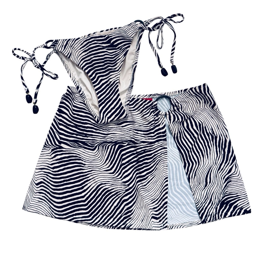 Red Carter Zebra Print Bikini Bottom Swim Skirt Set Black White Size Small NWT